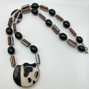 1950s Japan Long Ceramic Bead Statement Necklace Art Deco